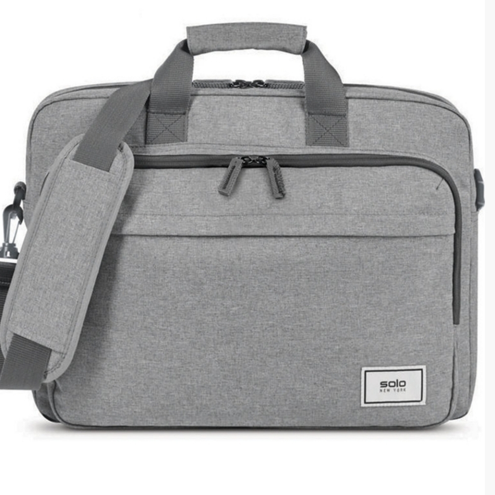 Solo New York Gray Re:New Recycled Adjustable Straps Laptop Briefcase Size 15.6"